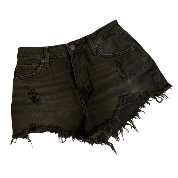 Y2K Forever 21 Black Denim Micro Shorts Size 26 Frayed Hem Streetwear Grunge Emo - Picture 1 of 8